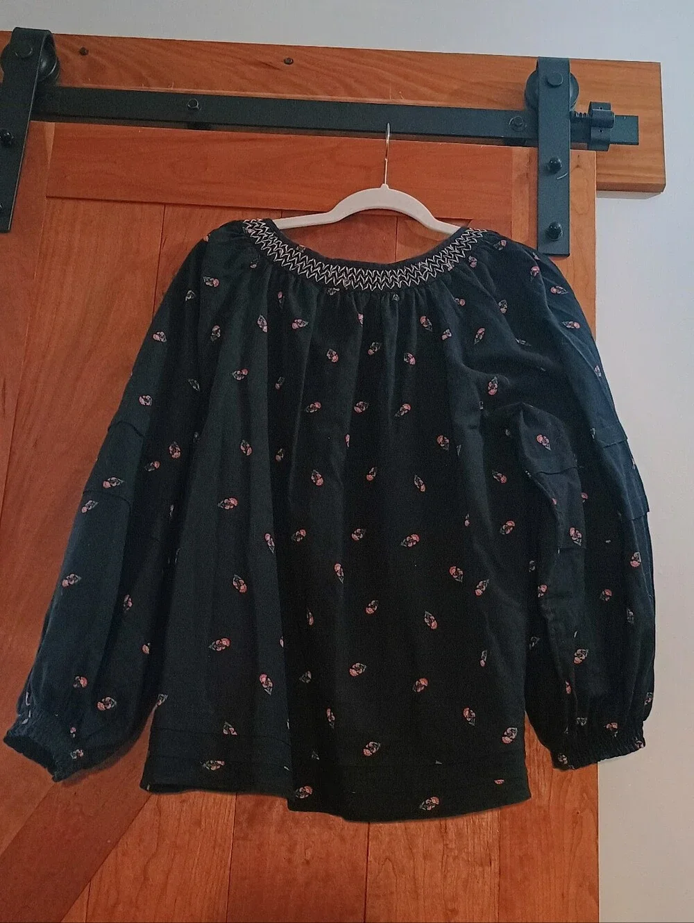 Puff-Sleeve Floral Smocked Poet Swing Blouse -XL
